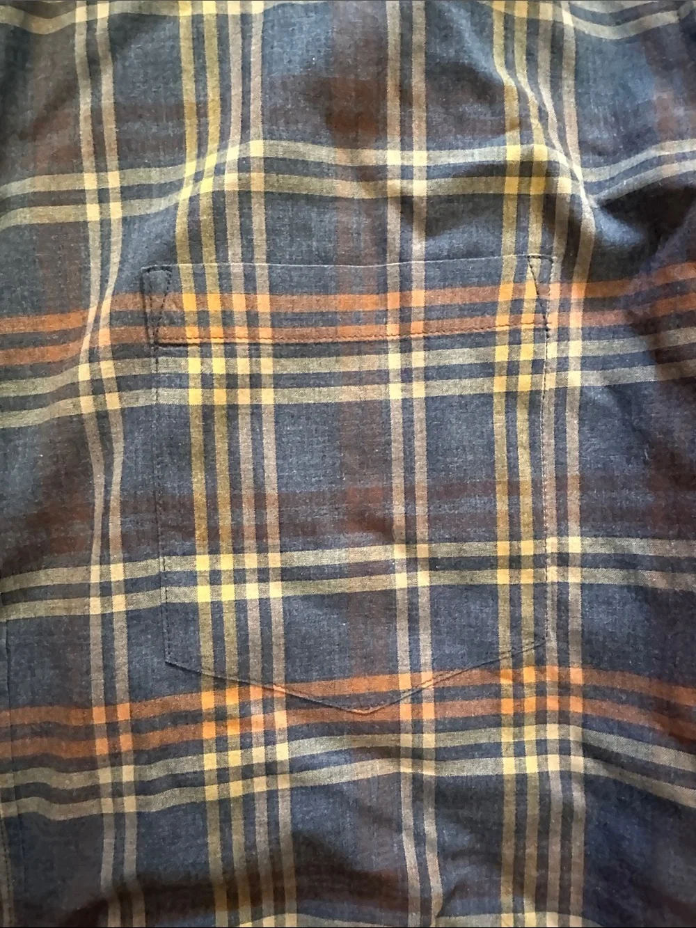J. Crew Men's Blue Plaid Button-Down Shirt with Orange Accents